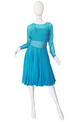 1960s Blue Silk Chiffon James Galanos Dress