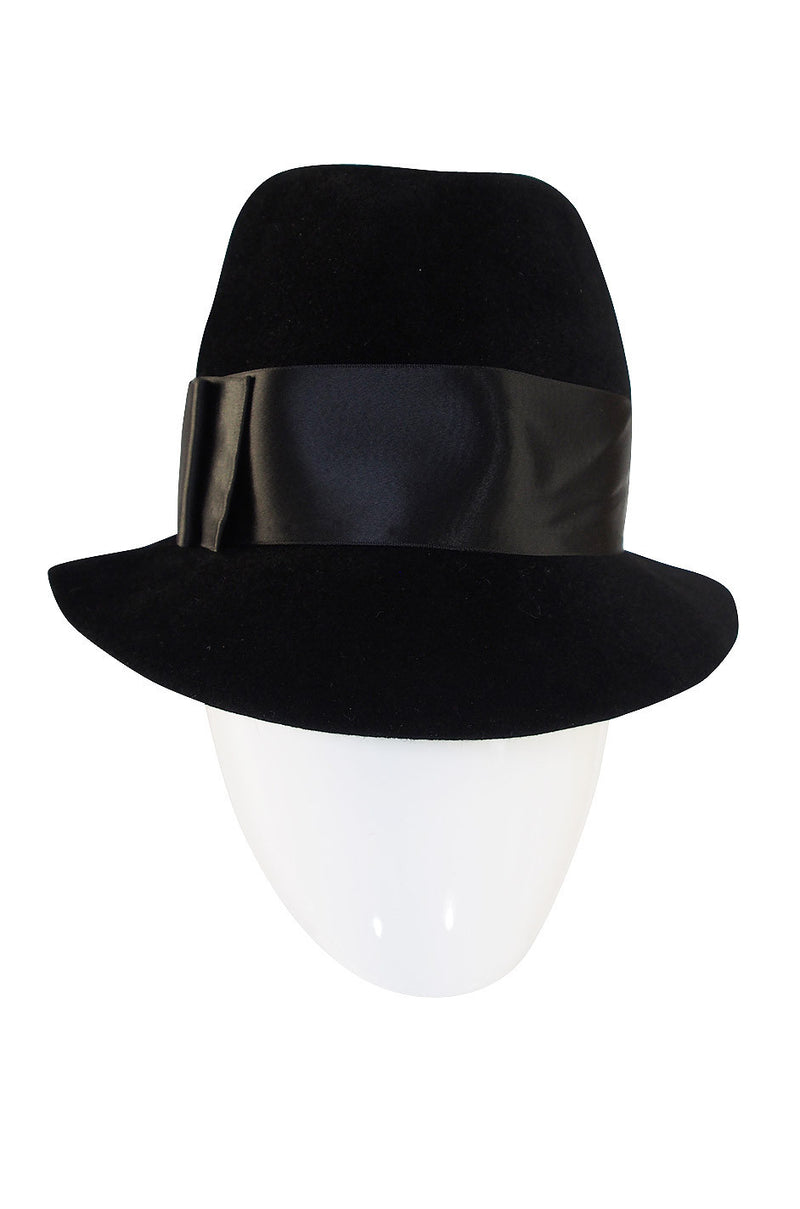 Superb 1960s Adolfo Black Fedora Hat