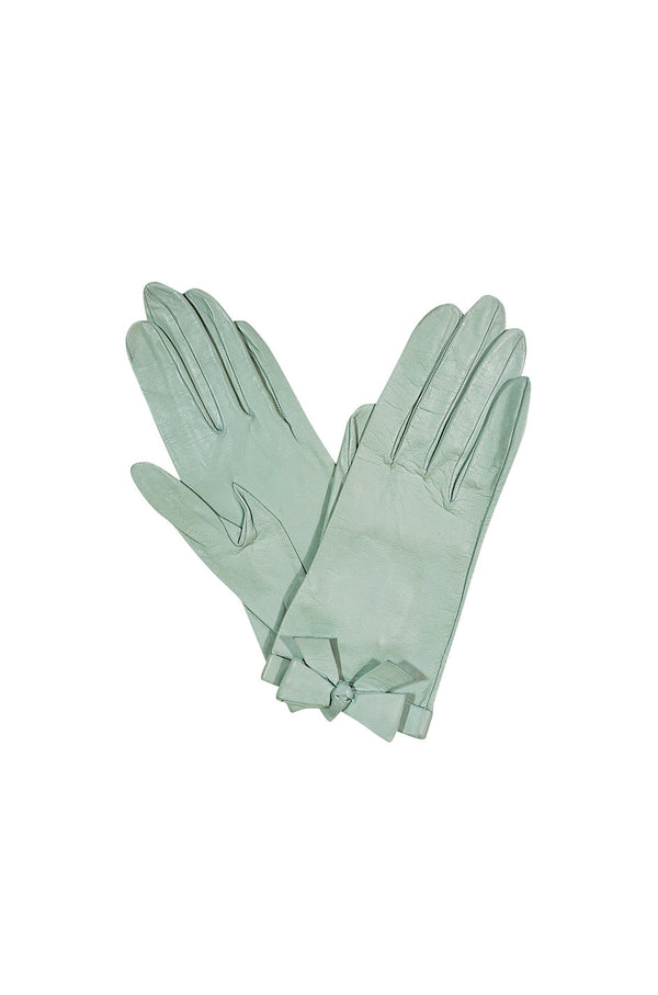 1980s Pale Mint Green Chanel Gloves With Bows Sz 7