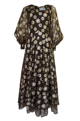 1960s Mr Blackwell Gold Metallic Lurex Dot Organza Dress