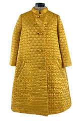 Stunning 1960s George Halley Bright Gold Metallic Puffed Quilted Silk Brocade Tent Coat