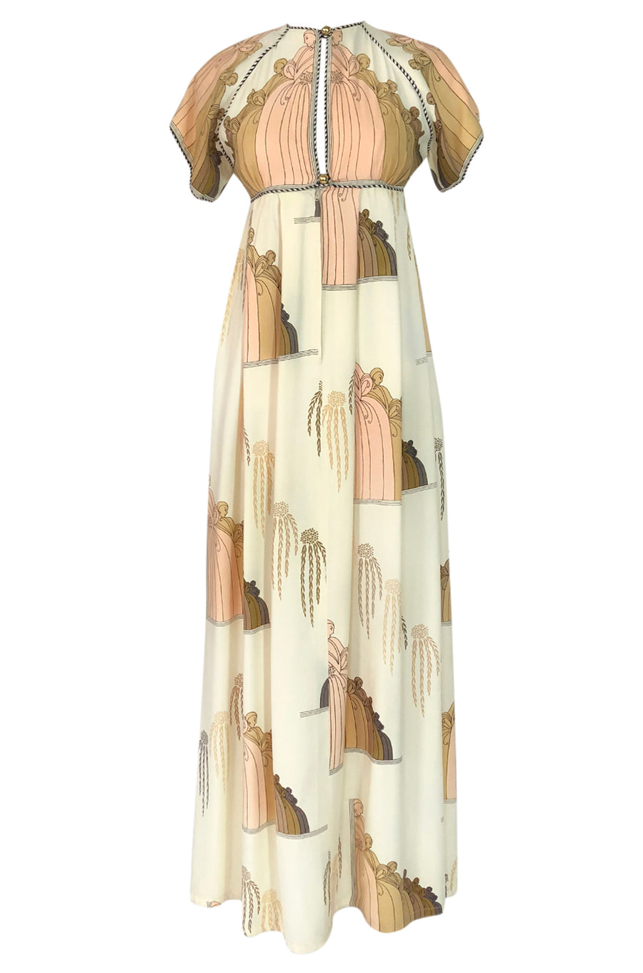 1960s Jean Varon Slit Front Empire Waist Art Deco Print Dress – Shrimpton  Couture