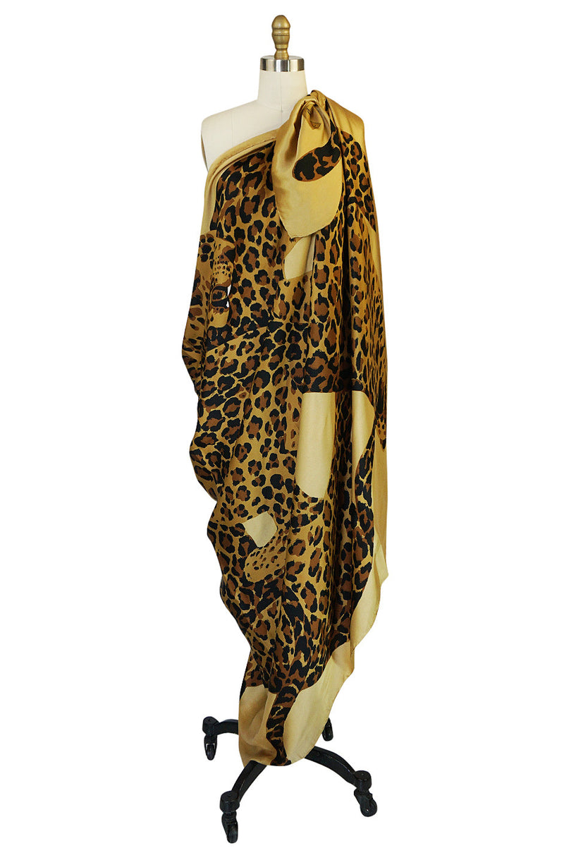 F/W 1986 Rare 8' x 4.5' Yves Saint Laurent Leopard Silk Scarf
