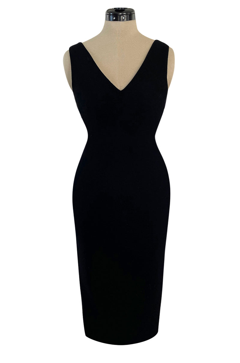 1995 Gianni Versace Couture Fitted Little Black Dress w Plunge Back ...