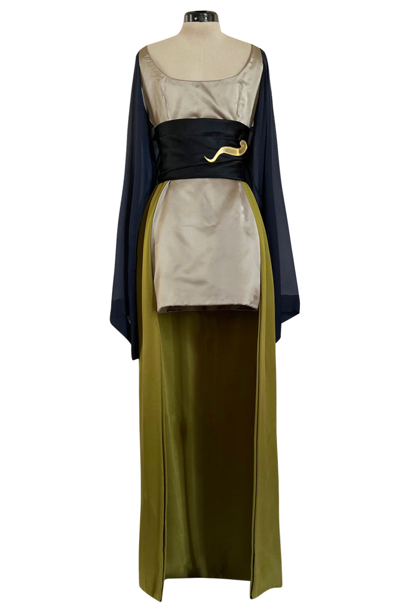Fall 1994 Guy Laroche Haute Couture Runway Wide Sleeve Dress w Cumberbund & Back Skirt Panel