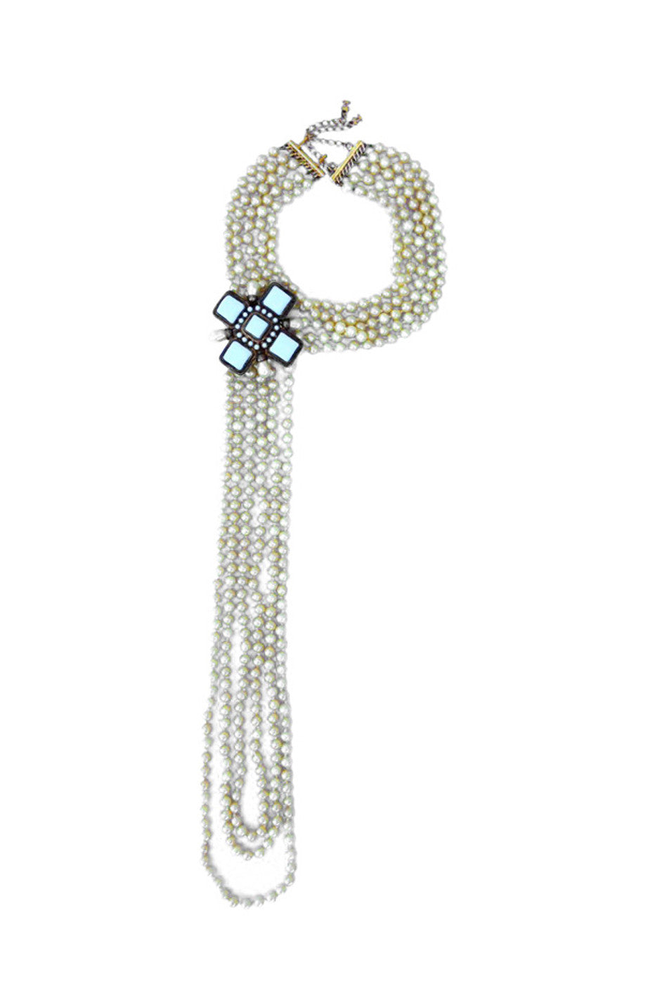 Chanel 01A 2001 Byzantine Cross Gripoix Poured Glass Coloured Stone Necklace  with Faux Pearls