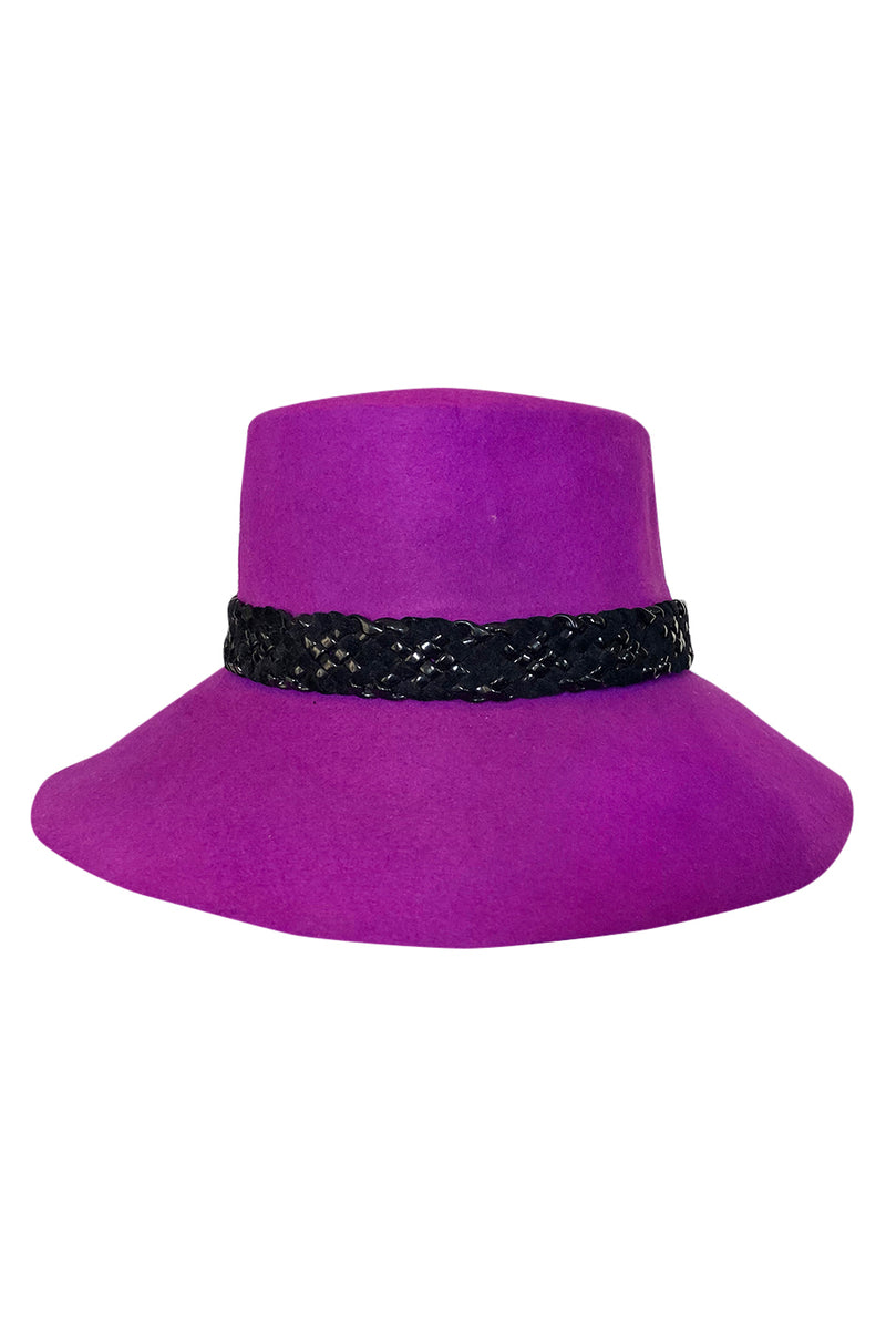 Wonderful c1997 Yves Saint Laurent Purple Felt Hat w Braided Band
