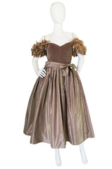 1970s Victor Costa "Feathered" Shoulder Party Dress
