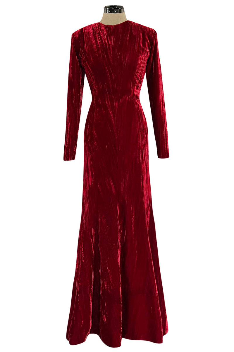 Extraordinary Fall 1998 Yves Saint Laurent Deep Red Moire Velvet Dress w Orginal Tag
