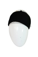1970s Halston Black Felt and Netted Rounded Pill Box Hat