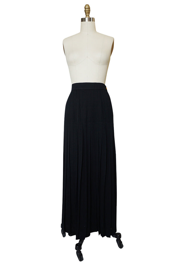 1980s Chanel Silk Crepe Pleated Full Length Maxi Skirt