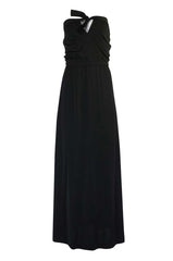 1970s Joy Stevens Black Strapless Jersey Dress w Keyhole