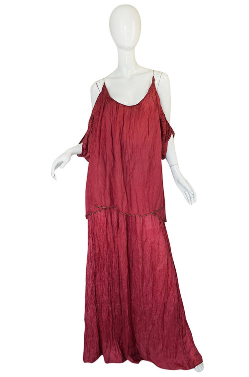 c1907-1920 Mariano Fortuny Pleated Muted Raspberry Silk Gown