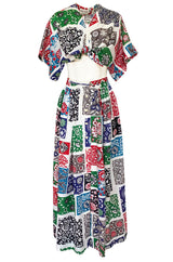 1970s Donald Brooks Printed Bandana Feel Skirt & Cropped Tie Top