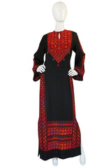 1960s Bright Rudy Thread Hand Embroidered Black Caftan