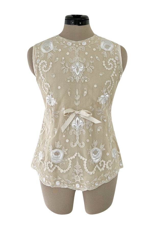 Spring 2006 Christian Lacroix Haute Couture Runway Embroidered Ivory Net Top