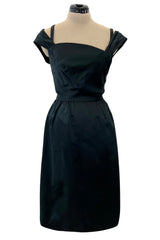 Gorgeous 1950s Harvey Berin Black Silk Cocktail Dress w Asymmetrical Neckline