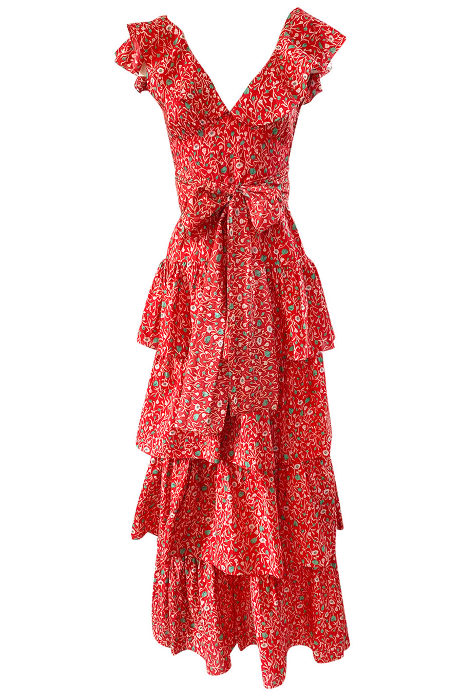 strapless open back dress Prettiest 1970s Oscar de la Renta Tiered & Ruffled Tiny Floral Red Dre –  Shrimpton Couture