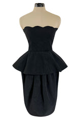 1980s Lanvin by Jules-Francois Crahay Strapless Black Dress w Hip Peplum