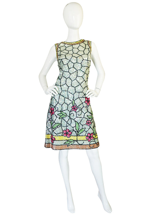 1960s Fully Sequinned Floral Stain Glass Window Dress