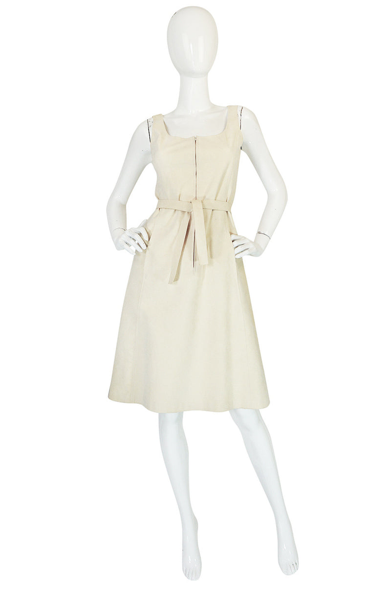 c1972 Halston Ultrasuede Zip Front Dress in Cream