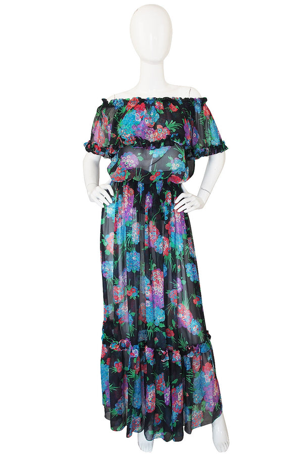 1970s Floral Silk Chiffon Yves Saint Laurent Set