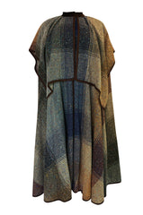 c.1974 Valentino Boutique Nubby Wool Oversized Check Cape
