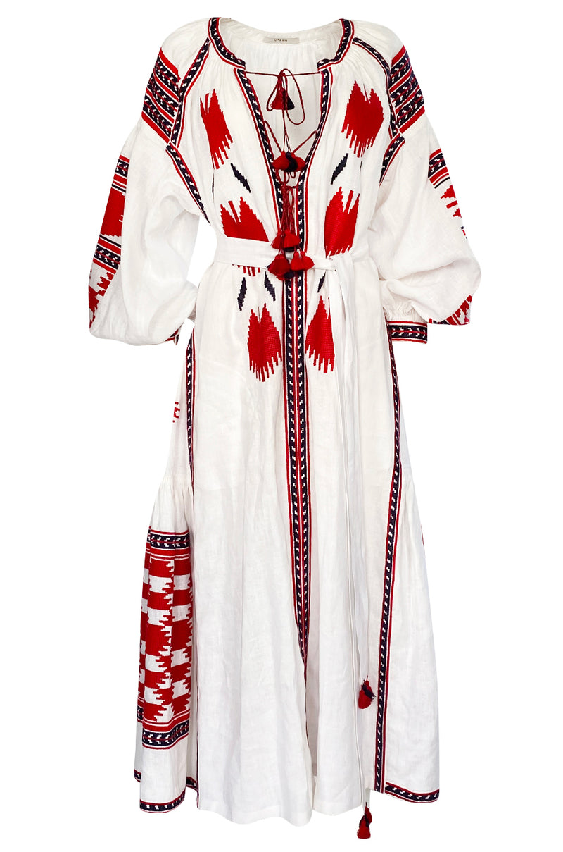 2017 Vita Kin White Linen Vyshyvanka Red Embroidered Dress
