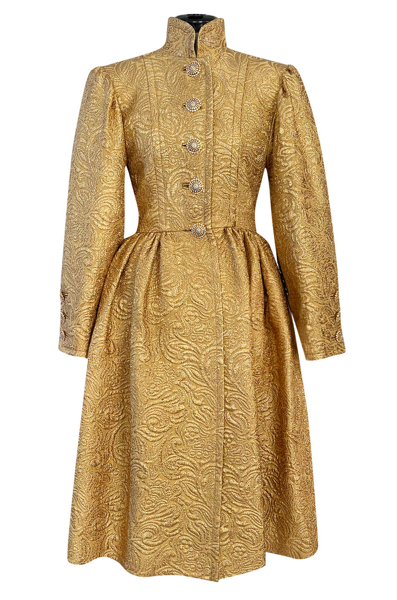 Extraordinary Fall 1991 Yves Saint Laurent Well Documented Gold Brocade Coat W Jewel Buttons Extraordinary Fall 1991 Yves Saint Laurent Well Documented Gold Brocade Coat W Jewel Buttons