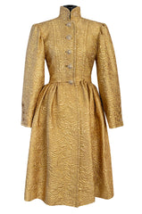 Extraordinary Fall 1991 Yves Saint Laurent Well Documented Gold Brocade Coat W Jewel Buttons