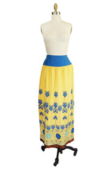 1970s Lanvin Numbered Couture Print & Sequin Wrap Skirt