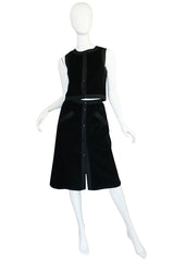 1960s Andre Courreges Black Courduroy Vest & Skirt Set