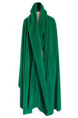 Fabulous Recent Balenciaga Vivid Green Felted Wool Cape w Hood & Front Panels