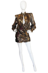 F/W 2013 Balmain Gold Print Lame Mini Dress