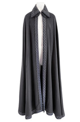 Wonderful 1970s Grey Full Length Wool Cape w Elaborate Braided Edge Detail