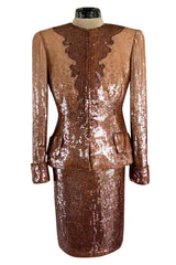Fabulous 1980s John Anthony Couture Pink & Bronze Fully Sequinned Strapless Dress & Matching Jacket