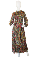 1960s Oscar de la Renta attr. Peacock Maxi Dress