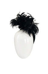 Documented Fall 1996 Chanel Black Felt Half Cap w High Feather Detailing