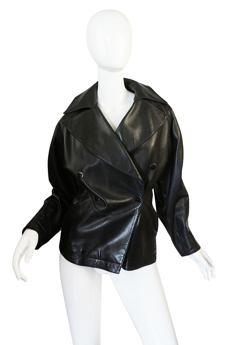 1980s Azzedine Alaia Fitted Black Leather Biker Jacket