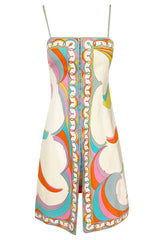 1960s Emilio Pucci Curving Pattern Pastel Printed Crisp Cotton Sun Dress