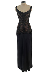 Original Fall 1997 Herve Leger Couture Lace & Bead Bandage Fitted Black Dress w Wide Straps