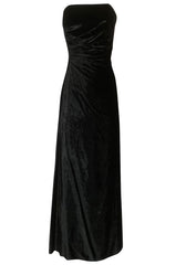Austere 1980s Halston Strapless Liquid Black Silk Velvet Dress