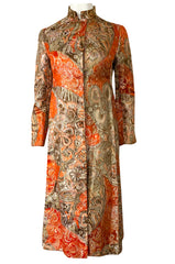 Unusual 1960s Bill Blass Open Panel Gold & Coral Metallic Coat