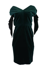 A/W 1989 Antony Price Bottle Green Velvet Dress w Removeable Bows