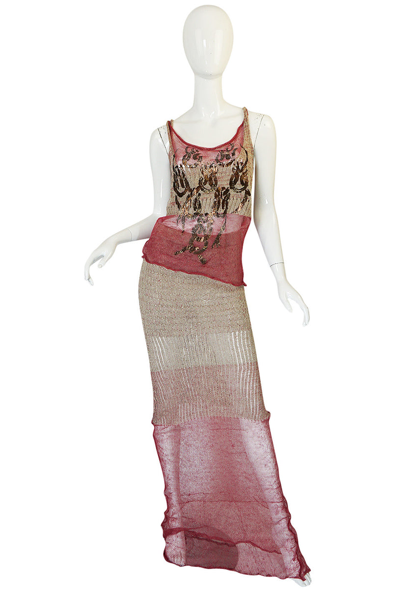 1990s Vivienne Westwood Gilt Painted Knit Skirt & Tank