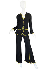 1970s Yellow Trim Ossie Clark Moss Crepe Trouser Suit