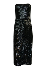 Early 1980s Roland Klein Glossy Black Strapless Sequin Dress