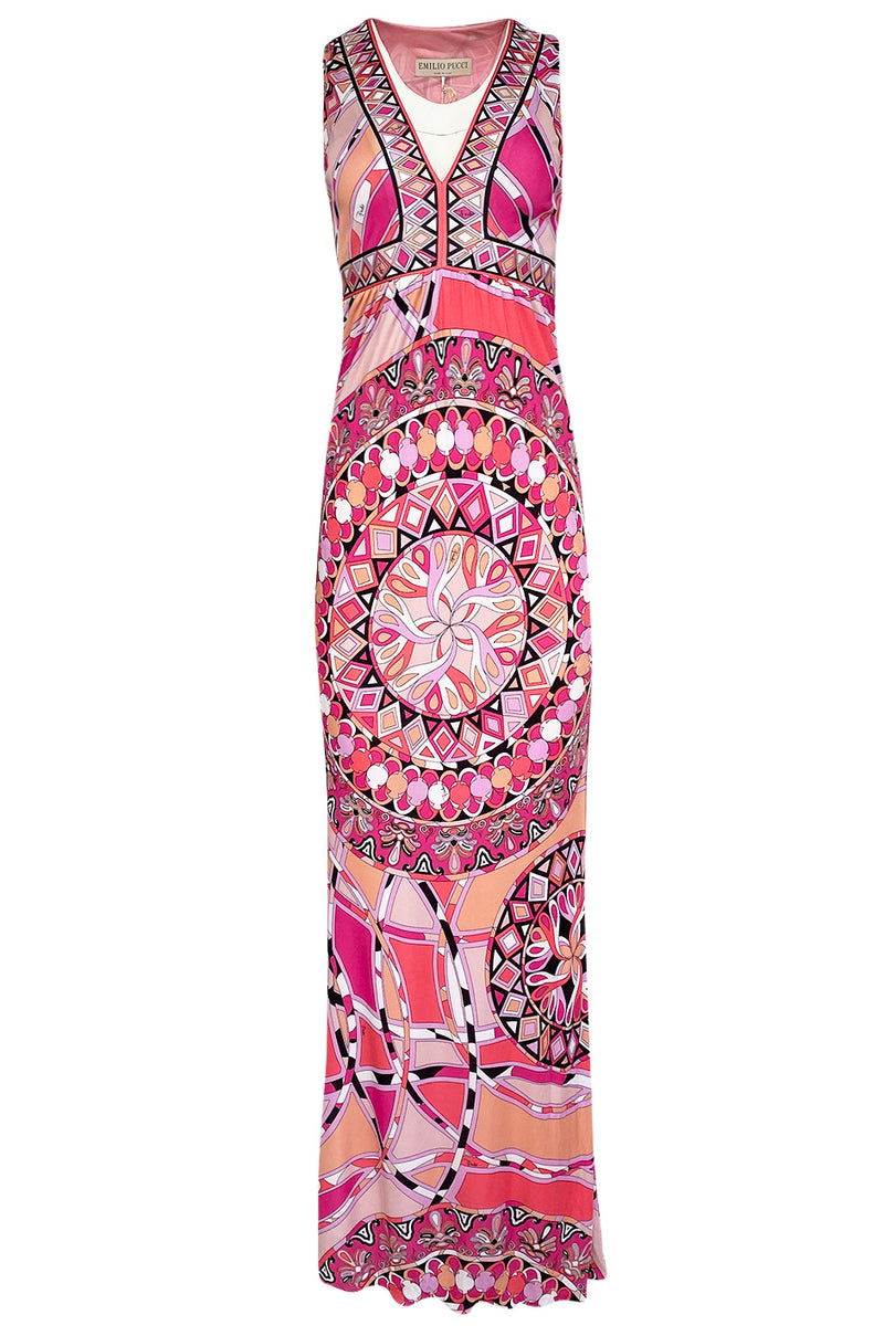 Recent 2000s Emilio Pucci Sleeveless Pink Printed Silk Jersey Dress New w Tags