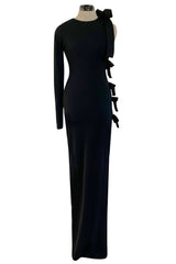 Gorgeous Early 2000s John Anthony One Sleeve Jersey Dress w Full Open Side & Bow Detail