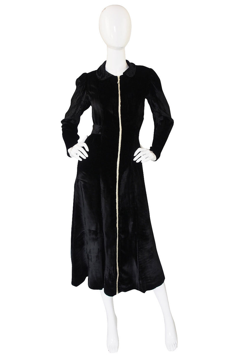1920s Velvet Coat Dress w White Zipper Shrimpton Couture 1920s Velvet Coat Dress w White Zipper Shrimpton Couture